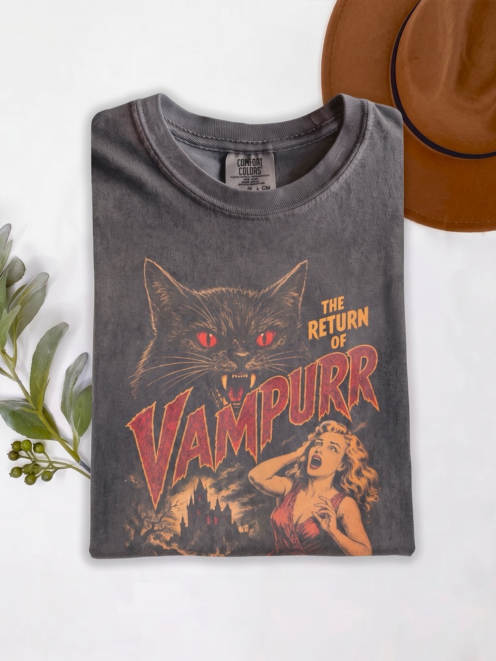 The Return Of Vampurr Black Cat Horror Dark Grey Comfort Colors T-Shirt